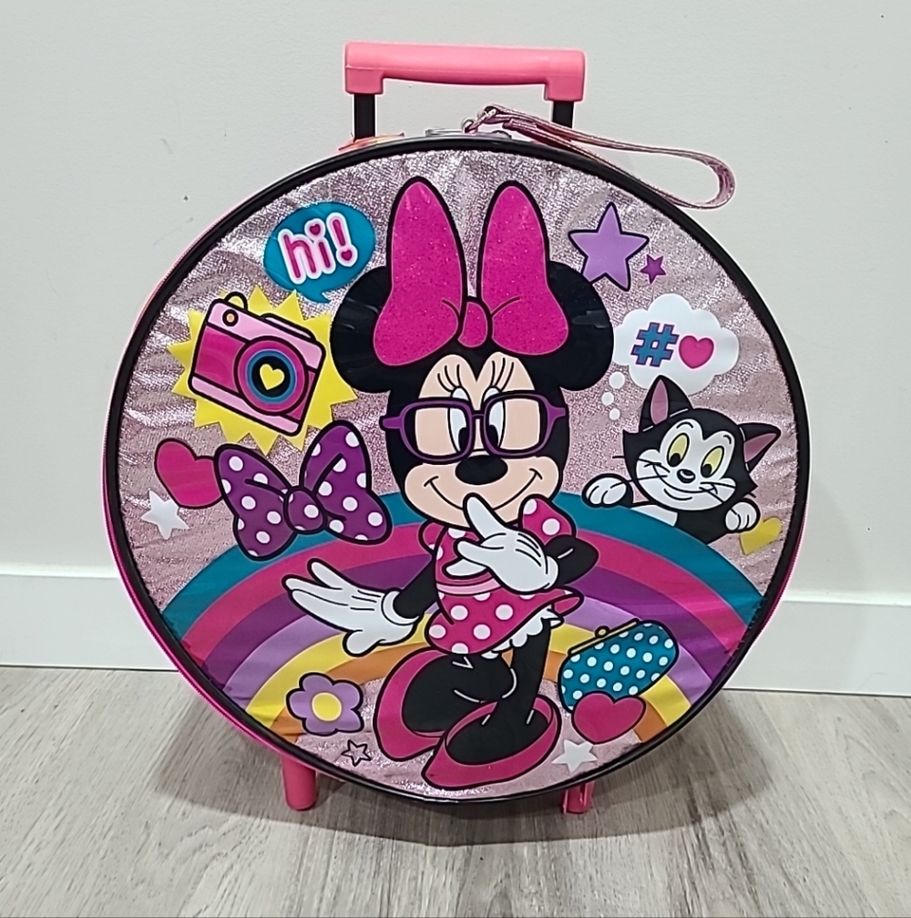 Disney Store Minnie Mouse Circle Carry On Suitcase with Wheels RARE
